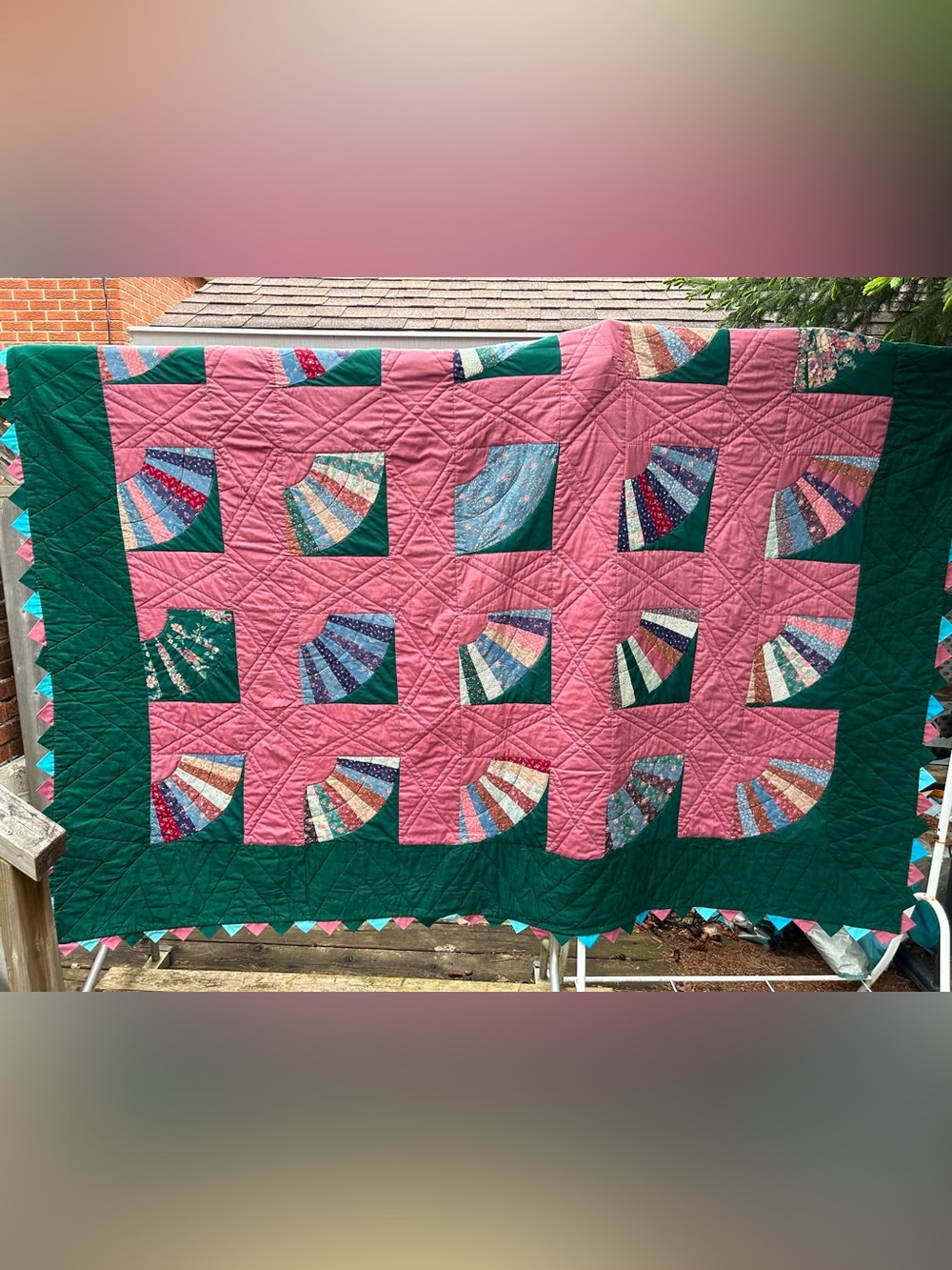 vintage homemade patchwork hand sewn quilt queen 82”x94”